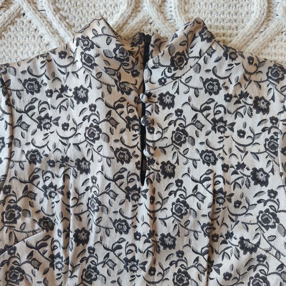 Vintage 90s Harlow Nites Black Floral Brocade Cheongsam Qipao Maxi Dress -Size 4